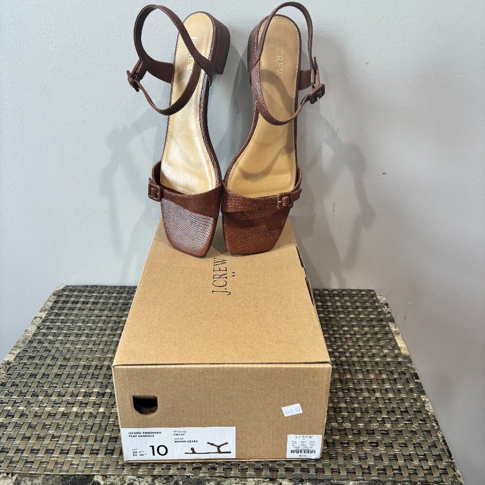 J Crew Women Textured low heel ankle-strap sandals SZ: 10 M Brown